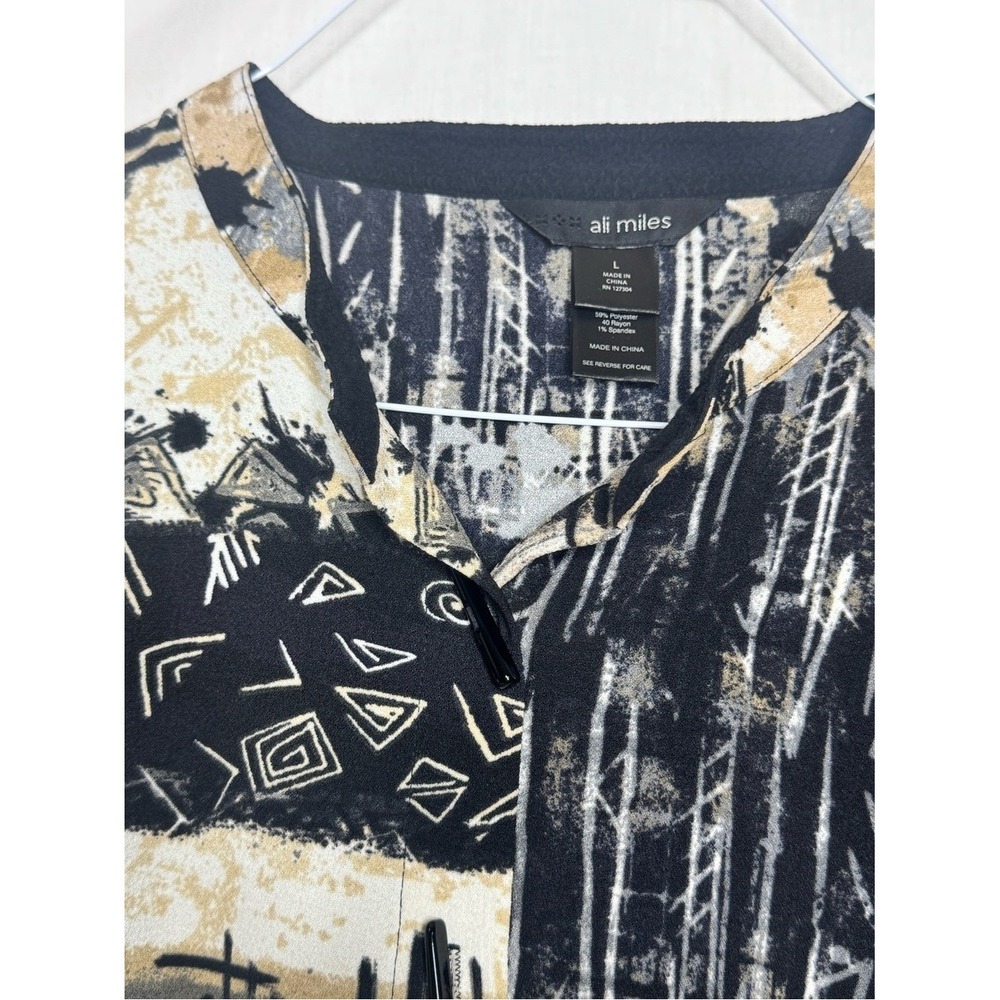 Ali Miles Womens Abstract Artsy Front Button Tunic Top‎ Sz L 3/4 Sleeve - Picture 7 of 12